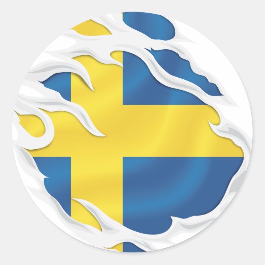 Zweden Ripped Flag Classic Round Sticker (Voorkant)