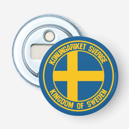 Zweden Round Emblem Button Flesopener (Voorkant)