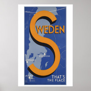 Zweden Stockholm Malmo Goteborg Vintage Reizen Poster