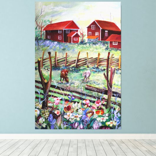 Zweden Stuga Boerderij Scandinavian Farmhouse Canvas Afdruk (Insitu (Houten vloer))
