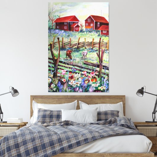 Zweden Stuga Boerderij Scandinavian Farmhouse Canvas Afdruk (Insitu (Slaapkamer))