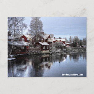 Zweden Sundborn Lake in de winter Feestdagenkaart