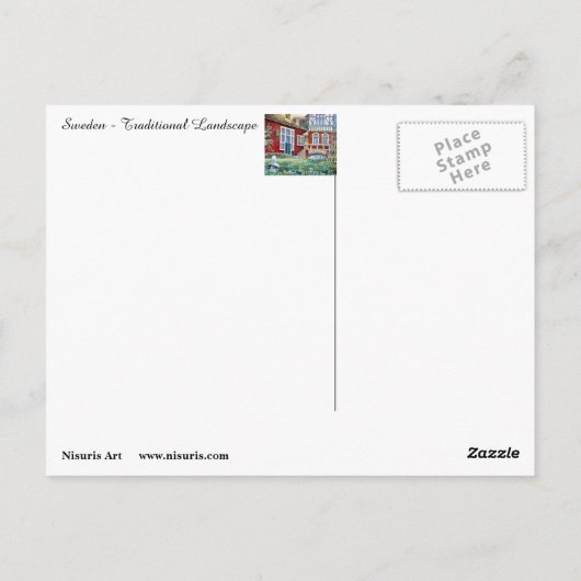 Zweden, traditioneel landschap briefkaart (Achterkant)