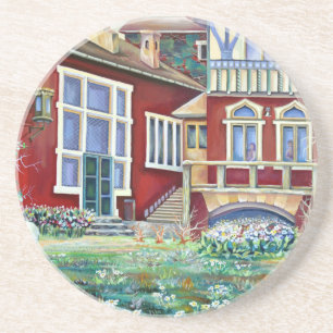 Zweden Traditioneel landschap in Waterverf Zandsteen Onderzetter