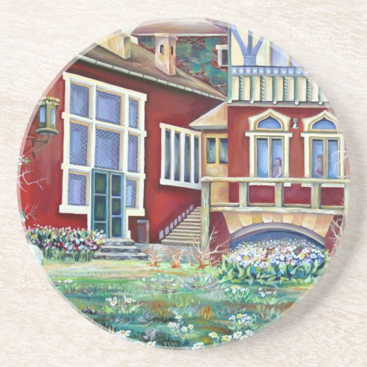 Zweden Traditioneel landschap in Waterverf Zandsteen Onderzetter (Voorkant)