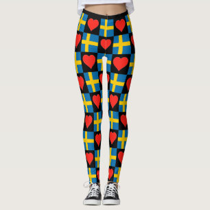Zweden Vlag Heart Pattern Cute Patriotic Zweden Leggings