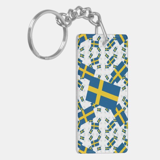 Zweden vlag in meerdere lagen scheef sleutelhanger (Voorkant Links)