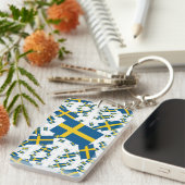 Zweden vlag in meerdere lagen scheef sleutelhanger (Voorkant Rechts)