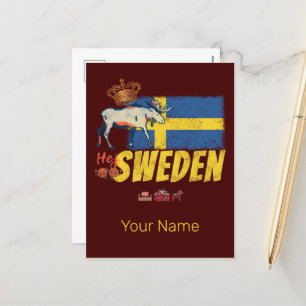 Zweden Vlag Retro Moose Vakantie Souvenir Feestdagenkaart