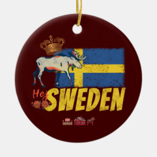 Zweden  Vlag Retro Moose Vakantie Souvenir Keramisch Ornament