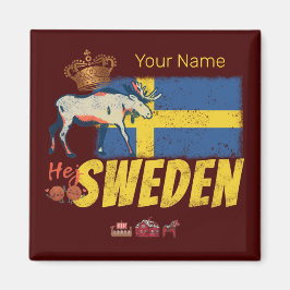 Zweden  Vlag Retro Moose Vakantie Souvenir Magneet