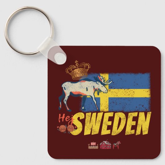 Zweden  Vlag Retro Moose Vakantie Souvenir Sleutelhanger (Voorkant)