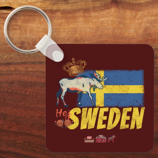 Zweden  Vlag Retro Moose Vakantie Souvenir Sleutelhanger (Voorkant)