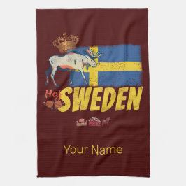 Zweden  Vlag Retro Moose Vakantie Souvenir Theedoek