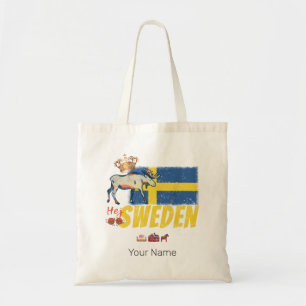 Zweden  Vlag Retro Moose Vakantie Souvenir Tote Bag