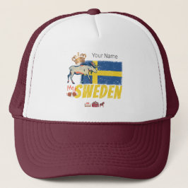 Zweden  Vlag Retro Moose Vakantie Souvenir Trucker Pet