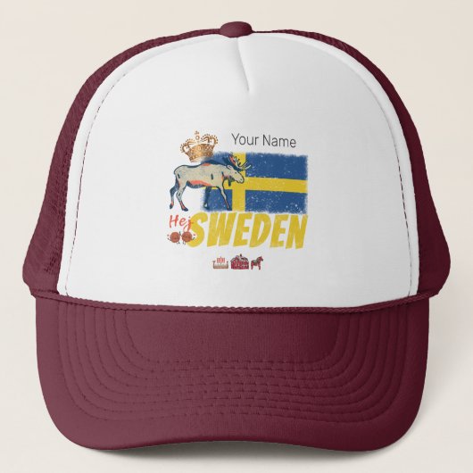 Zweden Vlag Retro Moose Vakantie Souvenir Trucker Pet (Voorkant)