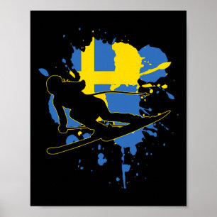 Zweden Vlag Skiër - Zweeds alpineskiën Poster