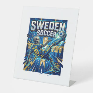 Zweden Voetbal Skelet Aanvaller Naties Poster Stij Reclamebord Met Voetstuk