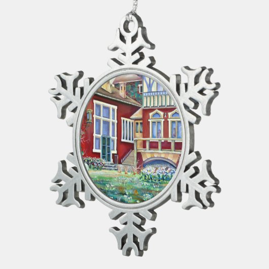 Zweden, Waterverf traditioneel landschap Tin Sneeuwvlok Ornament (Rechts)