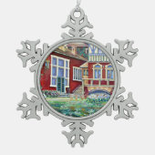 Zweden, Waterverf traditioneel landschap Tin Sneeuwvlok Ornament (Voorkant)