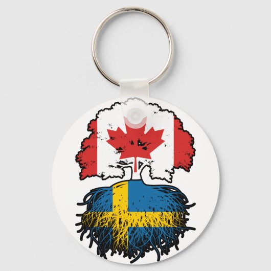 Zweden Zweedse Canadese vlag voor boomstammen Sleutelhanger (Voorkant)