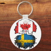 Zweden Zweedse Canadese vlag voor boomstammen Sleutelhanger (Voorkant)