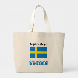 Zweden Zweedse Vlag Zwart Personalisatie  Grote Tote Bag