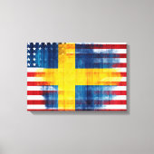 Zweeds-Amerikaanse vlag | Houtnerf & verfstreken Canvas Afdruk (Voorkant)