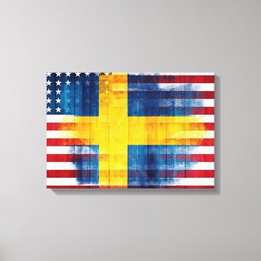 Zweeds-Amerikaanse vlag | Houtnerf & verfstreken Canvas Afdruk (Voorkant)