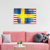 Zweeds-Amerikaanse vlag | Houtnerf & verfstreken Canvas Afdruk (Insitu (Woonkamer))