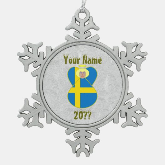 Zweeds Angel Flag Blonde Hair Tin Sneeuwvlok Ornament (Voorkant)