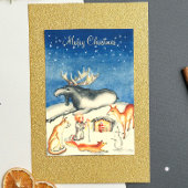 Zweeds  bos donkerblauw vrolijk kerstfeest feestdagenkaart