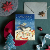 Zweeds  bos donkerblauw vrolijk kerstfeest feestdagenkaart
