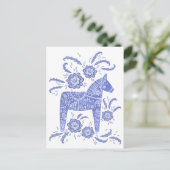 Zweeds Briefkaart van Dala Horse Blue en White (Staand voorkant)