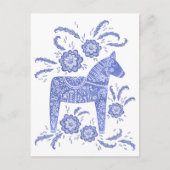 Zweeds Briefkaart van Dala Horse Blue en White (Voorkant)