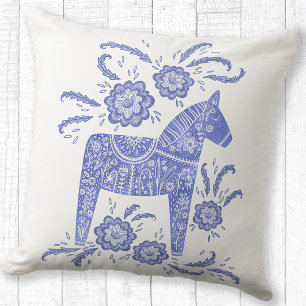 Zweeds Dala Horse Art Periwinkle Blue Kussen