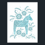 Zweeds Dala Horse Blauwgroen Art Poster<br><div class="desc">Een traditioneel Zweeds schilderij van Dala Horse in blauwgroen groen en wit. Ideaal voor Vikingen en paard- en pony-liefhebbers.</div>