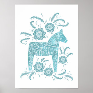 Zweeds Dala Horse Blauwgroen Art Poster
