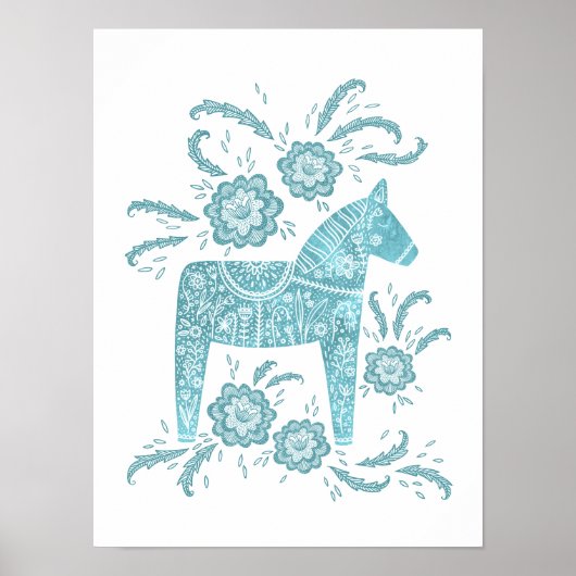 Zweeds Dala Horse Blauwgroen Art Poster (Voorkant)