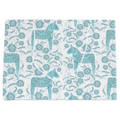 Zweeds Dala Horse Blauwgroen en White Groot Cadeauzakje (Voorkant)