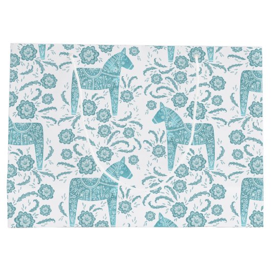 Zweeds Dala Horse Blauwgroen en White Groot Cadeauzakje (Achterkant)