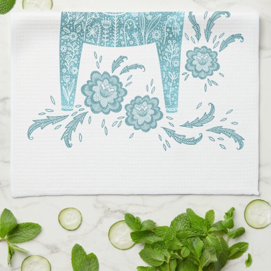 Zweeds Dala Horse Blauwgroen en White Kitchen Towe Theedoek (Gevouwen)