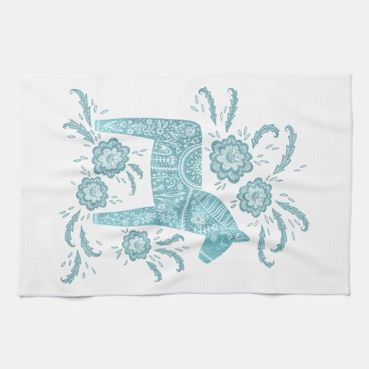 Zweeds Dala Horse Blauwgroen en White Kitchen Towe Theedoek (Horizontaal)
