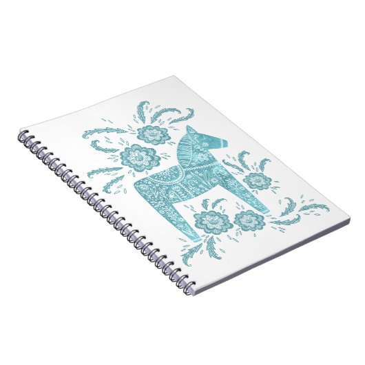 Zweeds Dala Horse Blauwgroen en White Notitieboek (Rechterzijde)