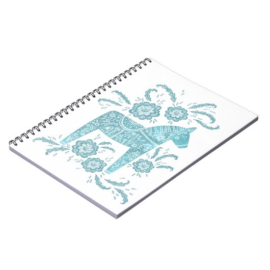 Zweeds Dala Horse Blauwgroen en White Notitieboek (Linkerzijde)