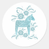 Zweeds Dala Horse Blauwgroen en White Ronde Sticker (Voorkant)