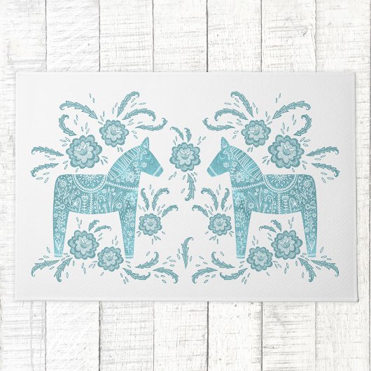 Zweeds Dala Horse Blauwgroen Green en White Doorma Deurmat