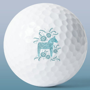 Zweeds Dala Horse Blauwgroen Green Folk Art Golf B Golfballen