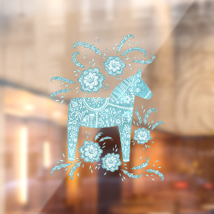 Zweeds Dala Horse Blauwgroen Green Window Cling Raamsticker